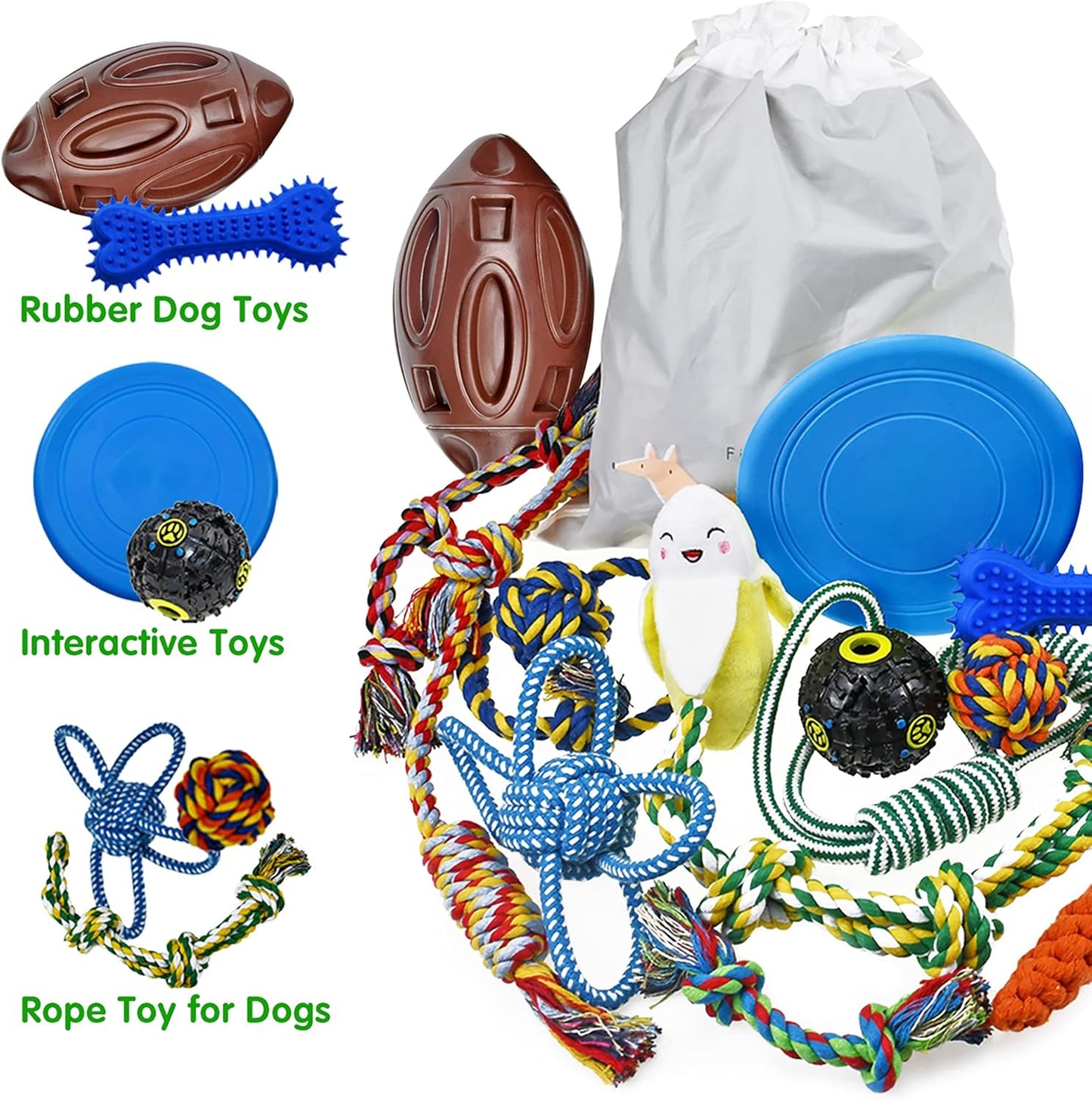 Puppy Teething Chew Toy Bundle - 14 Pack of Durable Chew Toys, Tug of War Toys, Squeaky Balls, and IQ Treat Balls for Small Dogs