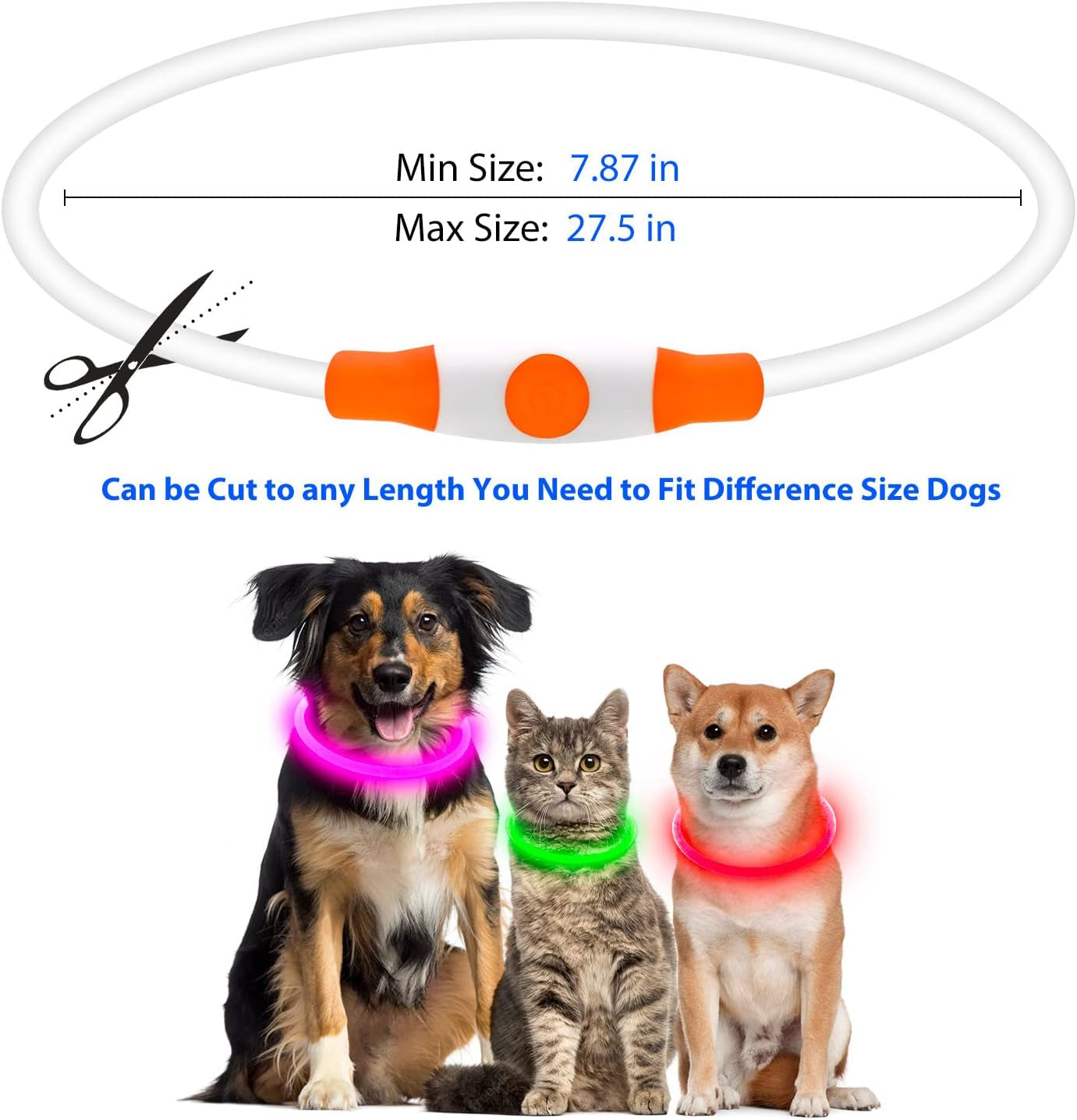 USB Rechargeable LED Dog Collar - Adjustable, Water-Resistant TPU Safety Light for Small to Large Dogs
