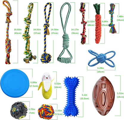 Puppy Teething Chew Toy Bundle - 14 Pack of Durable Chew Toys, Tug of War Toys, Squeaky Balls, and IQ Treat Balls for Small Dogs
