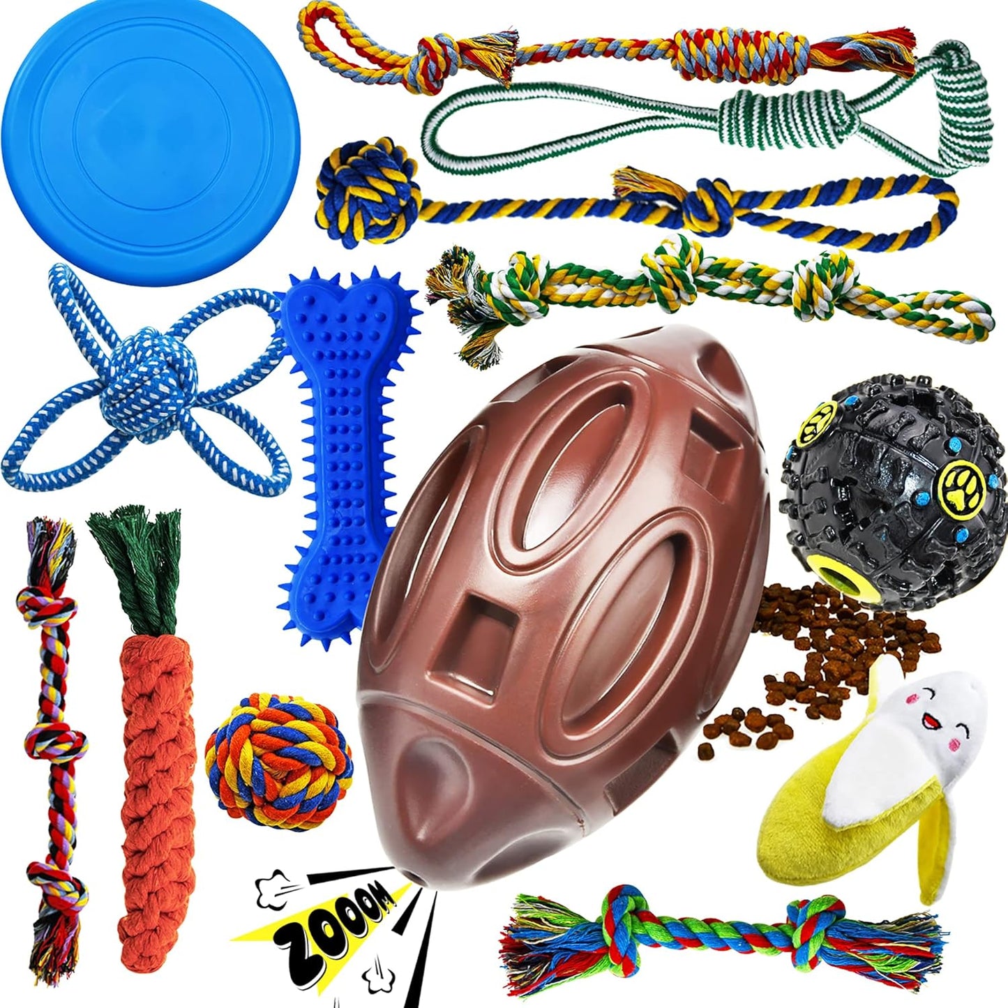 Puppy Teething Chew Toy Bundle - 14 Pack of Durable Chew Toys, Tug of War Toys, Squeaky Balls, and IQ Treat Balls for Small Dogs
