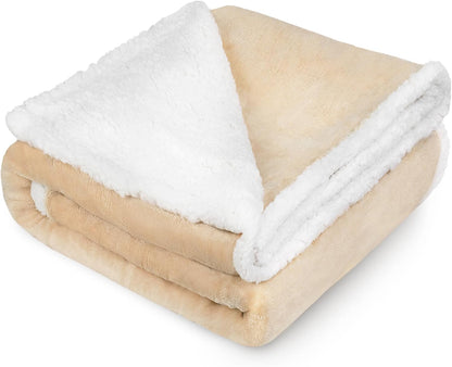 Large Dog Fleece Blankets - Soft and Fluffy Pet Throws for Couch, Sofa, Dog Beds, and Car Seats, Washable, 50x60 Inches, Beige