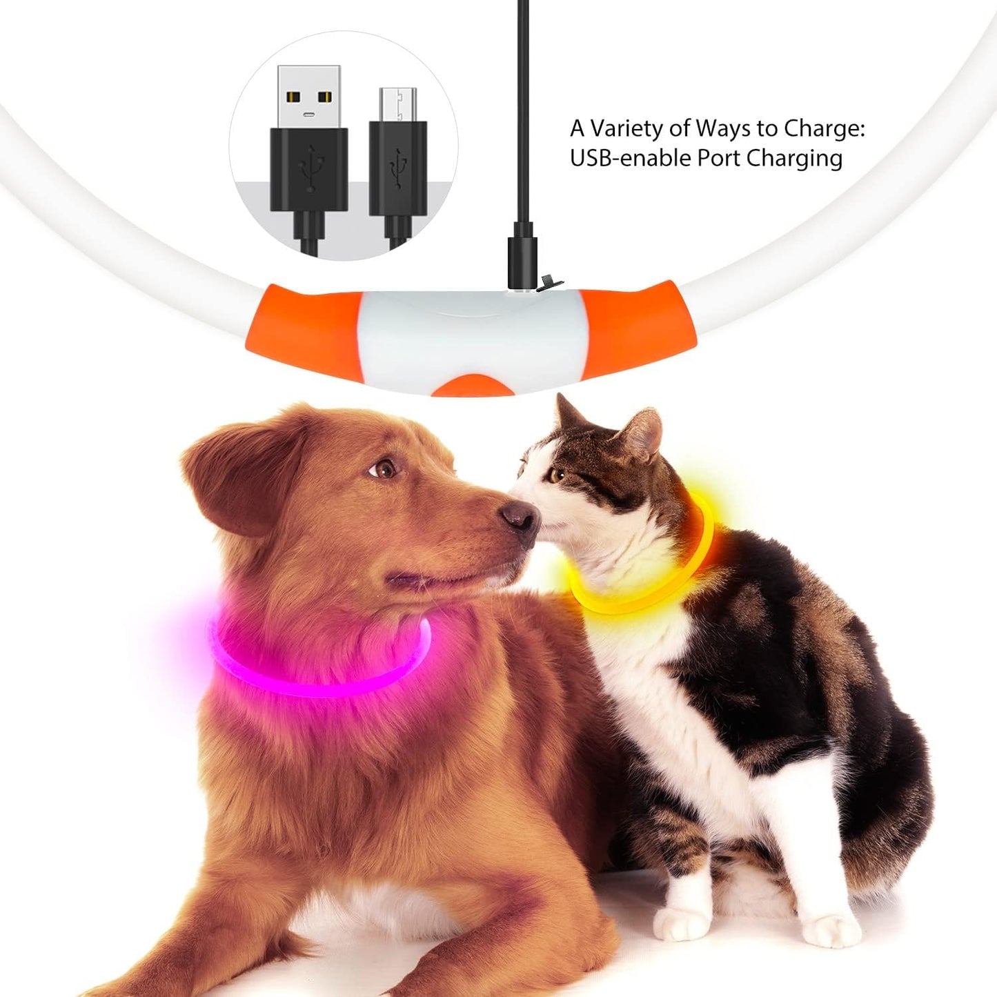 USB Rechargeable LED Dog Collar - Adjustable, Water-Resistant TPU Safety Light for Small to Large Dogs
