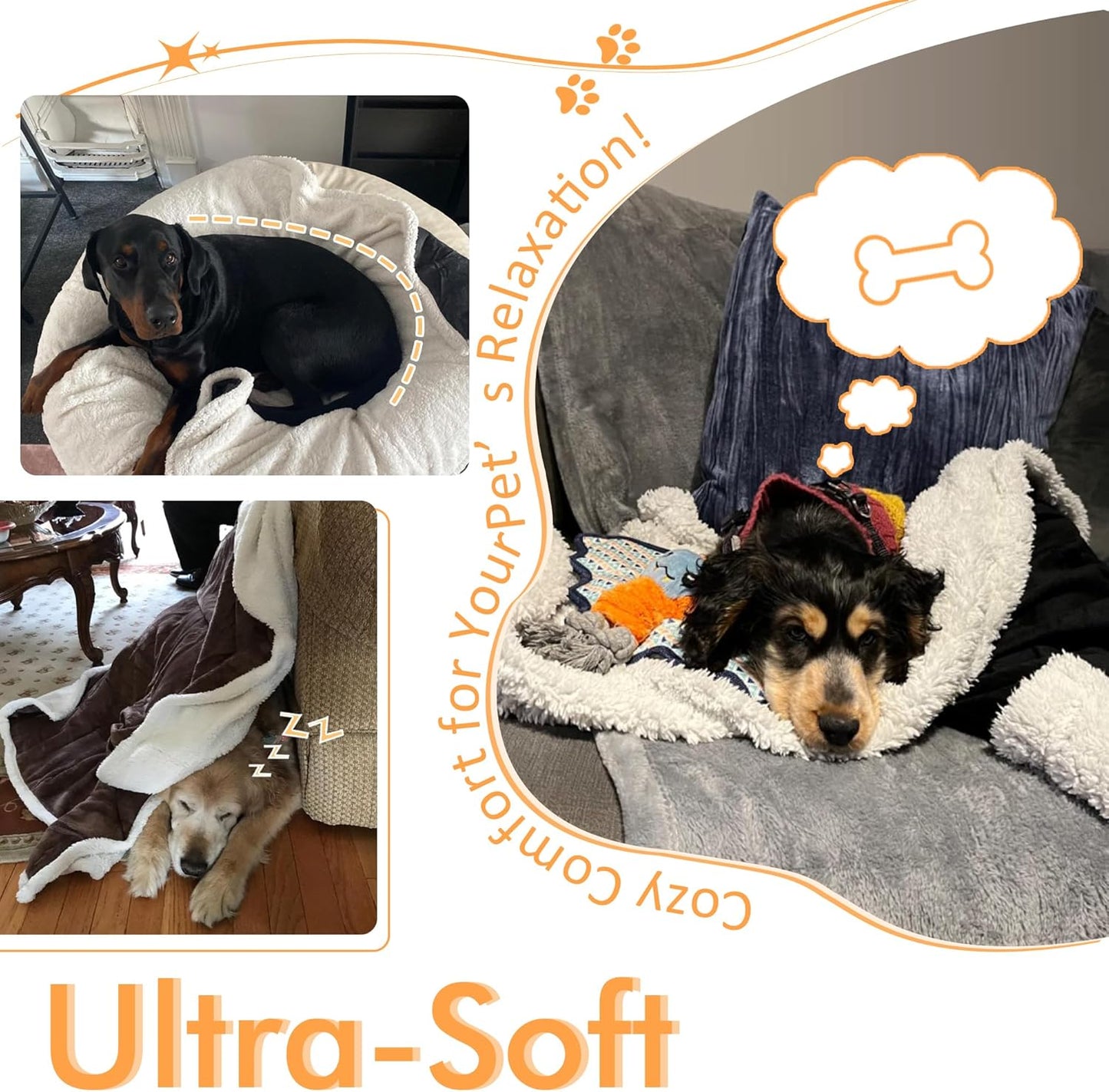 Large Dog Fleece Blankets - Soft and Fluffy Pet Throws for Couch, Sofa, Dog Beds, and Car Seats, Washable, 50x60 Inches, Beige