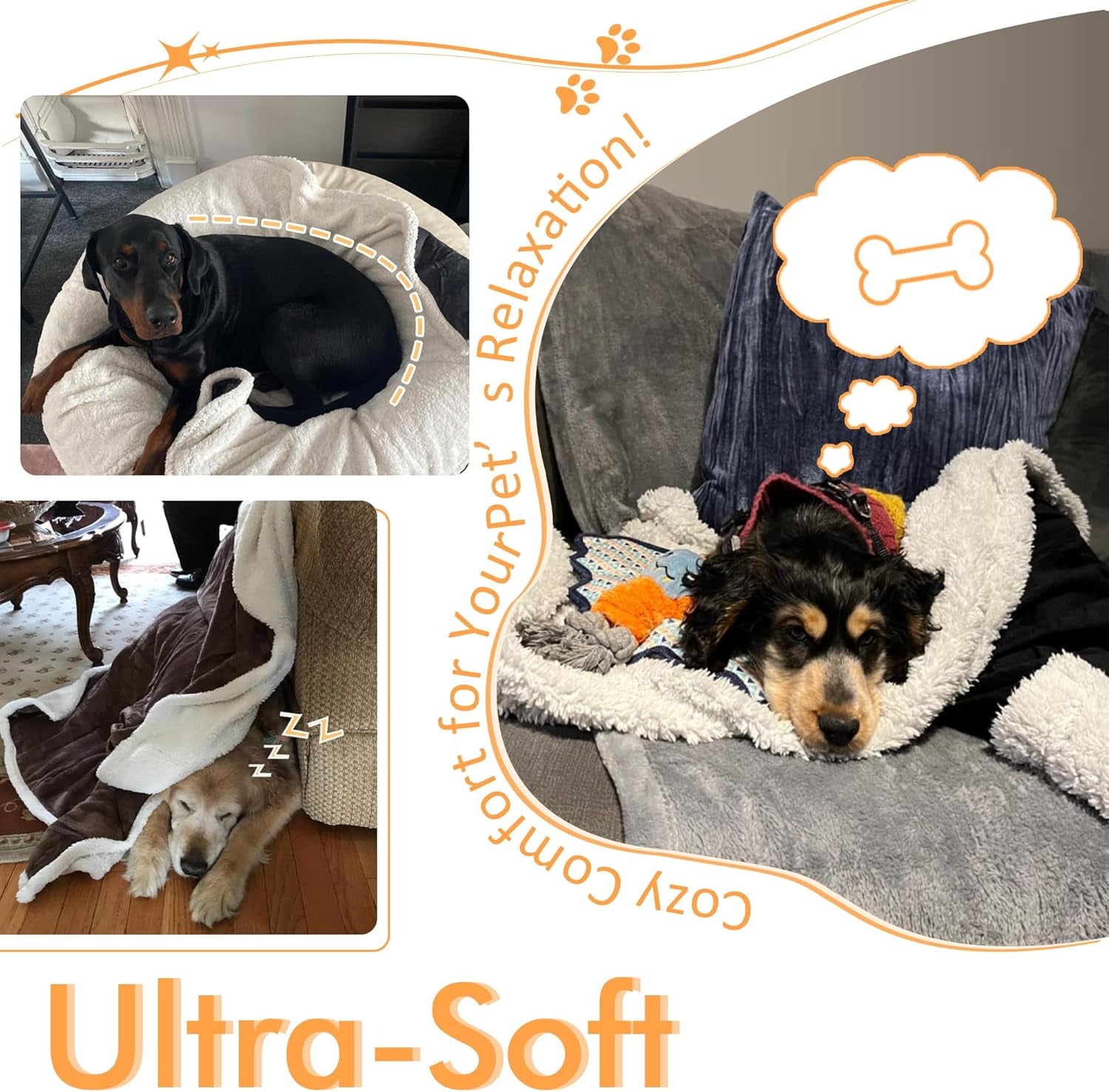 Large Dog Fleece Blankets - Soft and Fluffy Pet Throws for Couch, Sofa, Dog Beds, and Car Seats, Washable, 50x60 Inches, Beige