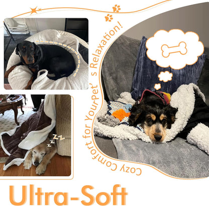 Large Dog Fleece Blankets - Soft and Fluffy Pet Throws for Couch, Sofa, Dog Beds, and Car Seats, Washable, 50x60 Inches, Beige