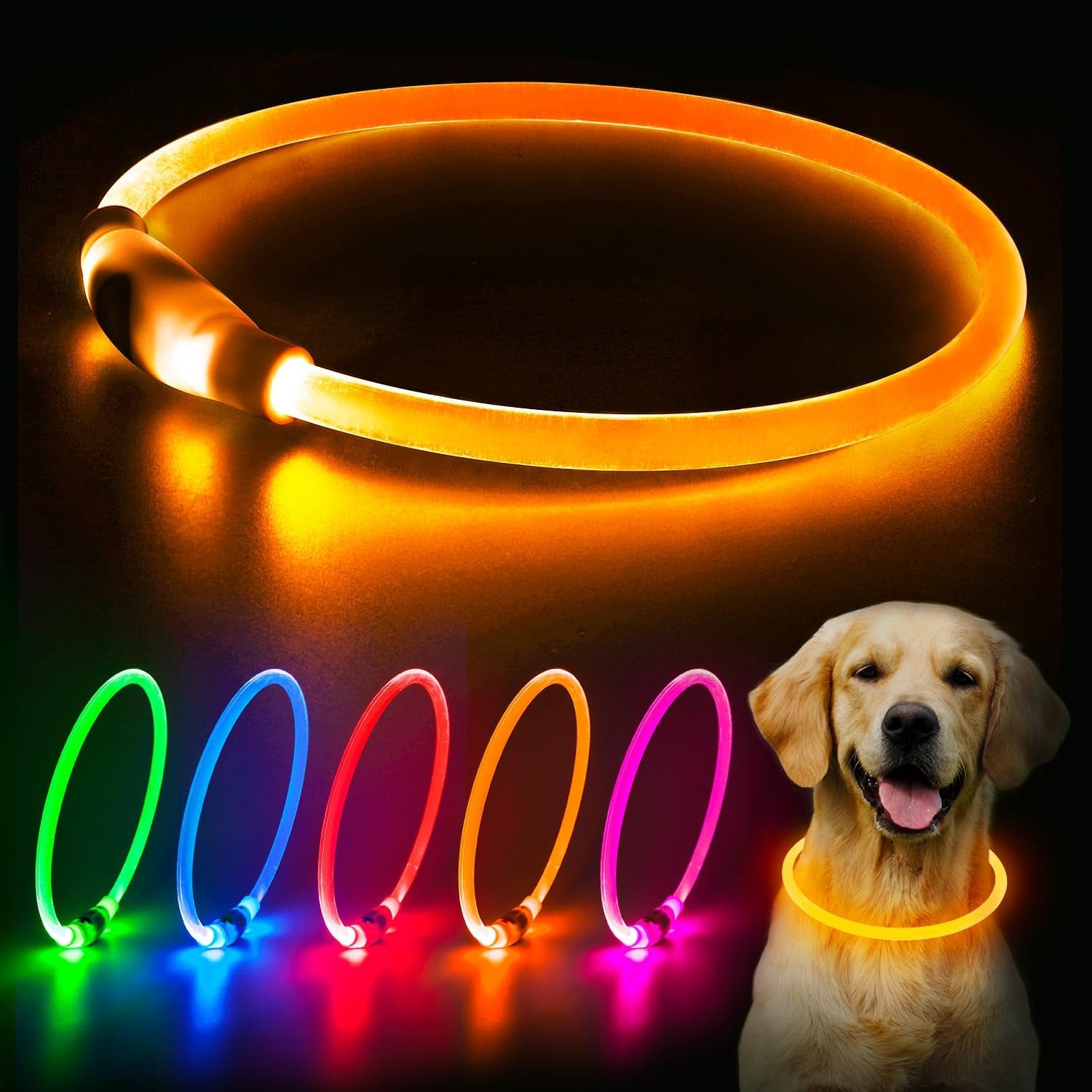 USB Rechargeable LED Dog Collar - Adjustable, Water-Resistant TPU Safety Light for Small to Large Dogs