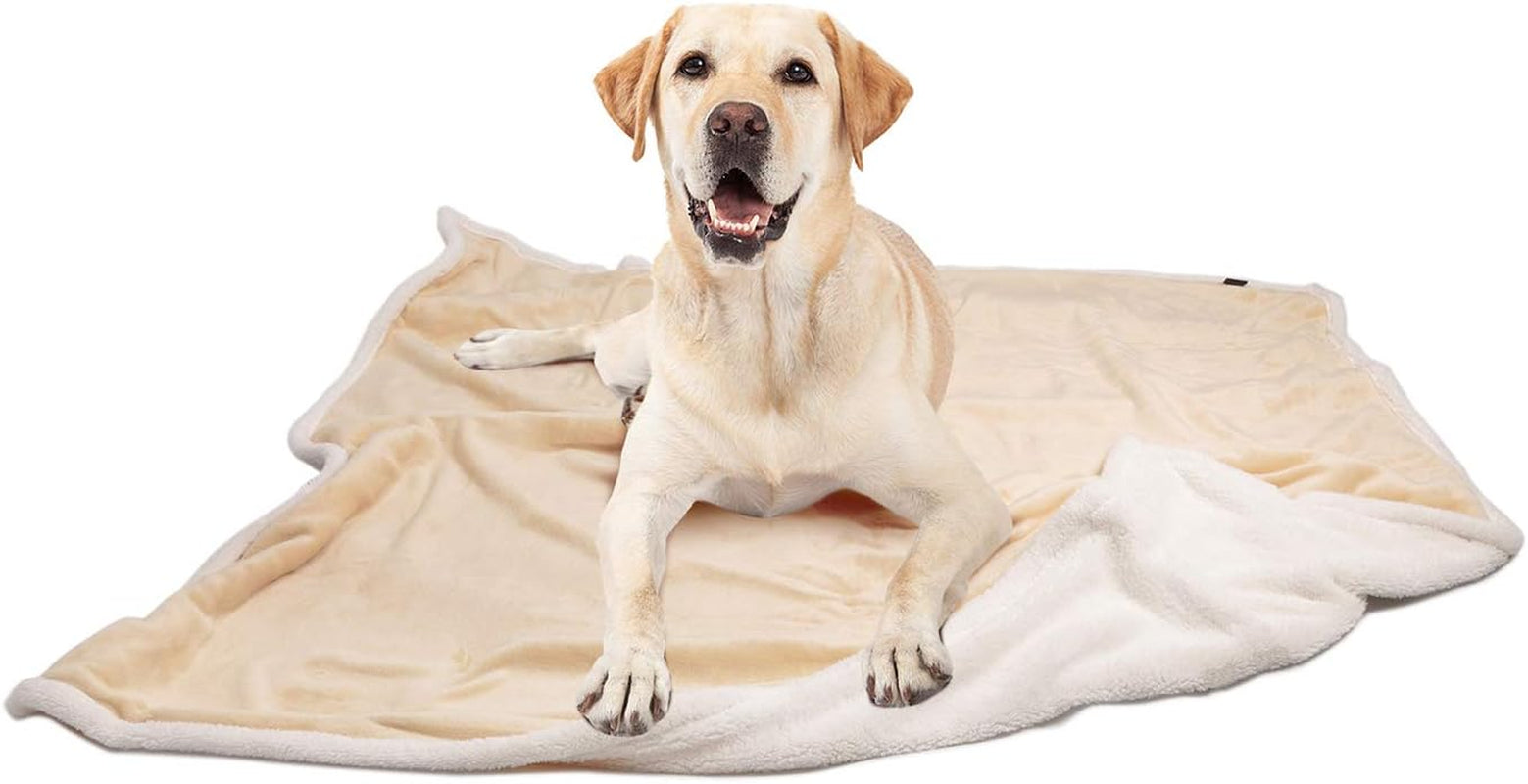 Large Dog Fleece Blankets - Soft and Fluffy Pet Throws for Couch, Sofa, Dog Beds, and Car Seats, Washable, 50x60 Inches, Beige