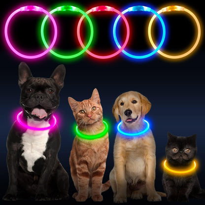 USB Rechargeable LED Dog Collar - Adjustable, Water-Resistant TPU Safety Light for Small to Large Dogs
